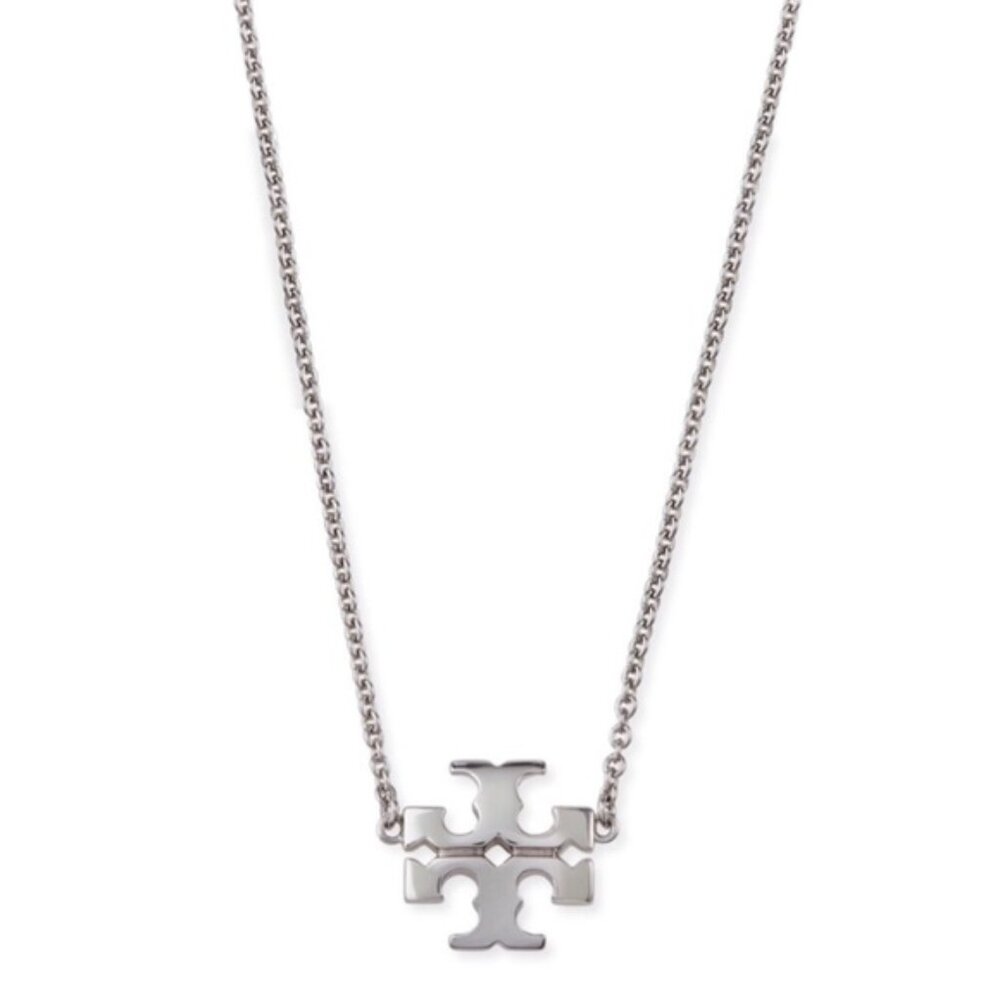 TORY BURCH • Silver Kira Logo Charm Pendant Necklace